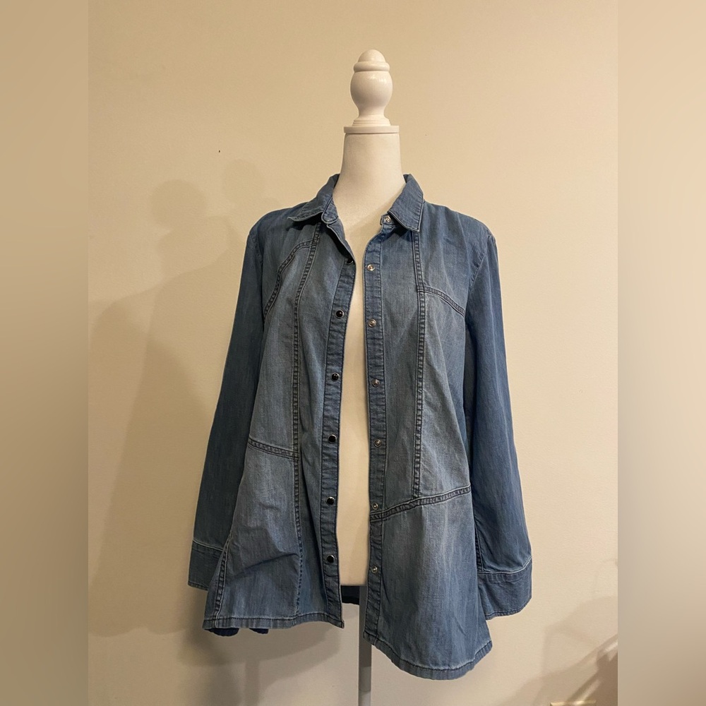 Lisa Bayne Denim Oversized Denim Shirt Women's Top size Medium - Picture 4 of 10